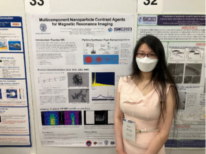 Yuri standing in front of poster titled "Multicomponent Nanoparticle Contrast Agents for Magnetic Resonance Imaging"